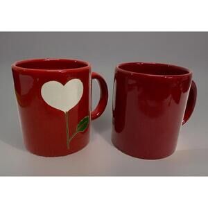 Vtg Waechtersbach Mugs, 2 Red Mugs, One W/ White Heart On Stem, One Is Solid Red